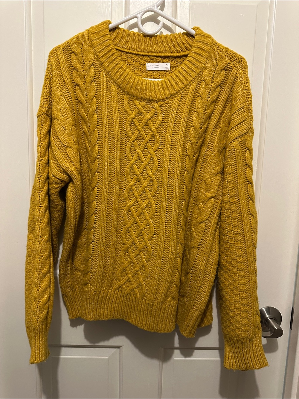 LC Lauren Conrad Mustard Cable Knit Crewneck Sweater